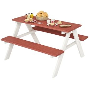 Mesa de picnic infantil de madera con 2 bancos 89x79x50 cm marrón para jardín patio terraza
