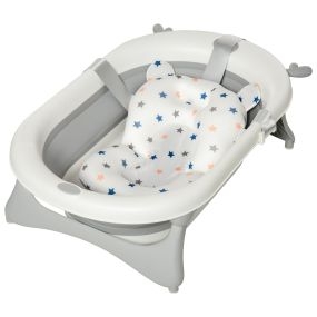 Bañera plegable para bebé 0-3 años 81,5x50,5x23,5 cm con tapón termosensible, cojín y almohadillas antideslizantes gris