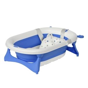 Bañera plegable para bebé 0-3 años 81,5x50,5x23,5 cm con tapón termosensible, cojín y almohadillas antideslizantes azul