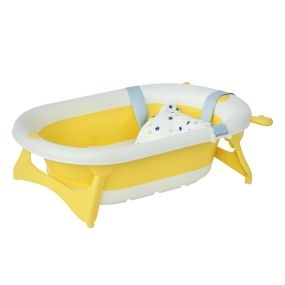 Bañera plegable para bebé 0-3 años 81,5x50,5x23,5 cm con tapón termosensible, cojín y almohadillas antideslizantes amarilla