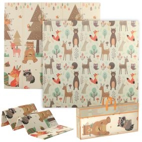 Alfombra bebé acolchada plegable reversible 196x176x1,5 cm bosque y animales XPE impermeable multicolor