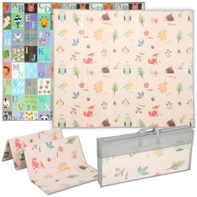 Alfombra Bebé Acolchada Plegable Reversible 150x180 cm, Tapete de Actividades Bebé XPE, Doble Cara Impermeable, con Bolsa de Transporte, Multicolor