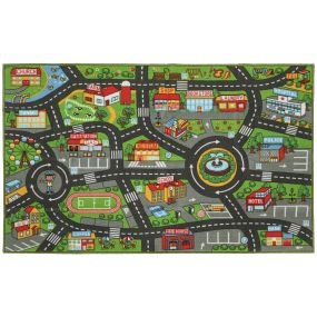 Alfombra infantil carretera de ciudad 160x100 cm antideslizante para gateo y jugar, textura suave