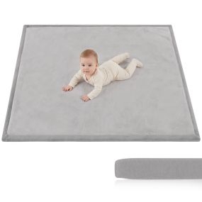 Alfombra Bebés Acolchada, 127x127 cm, Espuma de 3 cm, Colchoneta de Juegos, Franela Suave, Antideslizante, Resistente al Agua y Fácil de Limpiar, Gris Claro