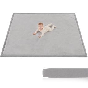 Alfombra Bebés Acolchada, 180x150 cm, Espuma de 3 cm, Colchoneta de Juegos, Franela Suave, Antideslizante, Resistente al Agua y Fácil de Limpiar, Gris Claro