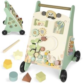 Andador de madera para bebé Montessori con xilófono, engranajes y laberinto, verde