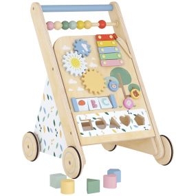 Andador de madera para bebé con juguetes Montessori, 5 bloques, ruedas, control de velocidad, natural