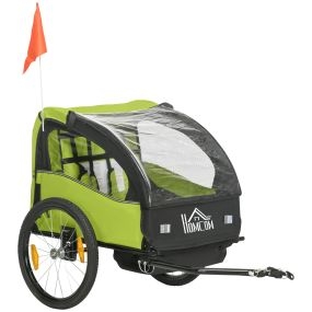Remolque de bicicleta para niños +18 meses 2 plazas con cinturón y amortiguador 140x88x90 cm verde