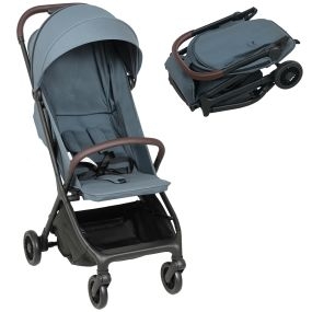 Silla de paseo ligera plegable para bebé azul oscuro con respaldo reclinable y arnés de 5 puntos