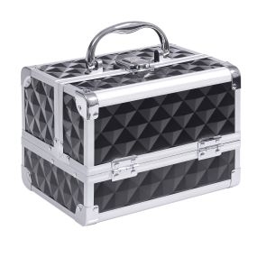 Maletín de maquillaje profesional de aluminio negro con espejo y cerradura 20x15x15 cm
