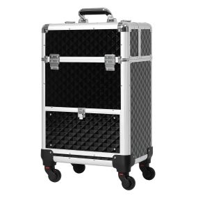 Maleta de maquillaje profesional con cajón y ruedas para viaje y trabajo 34x25x62 cm negro