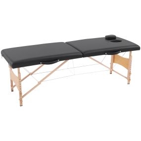 Camilla de masaje plegable portátil con reposacabezas, altura regulable, 186x60x58-81 cm, negro