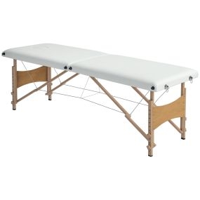 Camilla de masaje plegable portátil con reposacabezas, madera, altura regulable, 186x60x61-87 cm, crema
