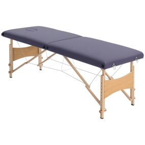 Camilla de masaje plegable portátil con reposacabezas, madera, altura regulable, púrpura 186x60x61-87 cm