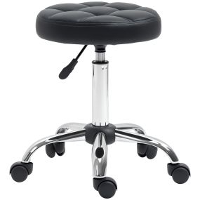 Taburete giratorio con ruedas regulable en altura 48-63 cm tapizado en cuero PU negro Ø35,5 cm