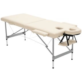 Camilla de masaje plegable portátil ajustable 7 posiciones aluminio beige 186x71x62-83 cm 130 kg