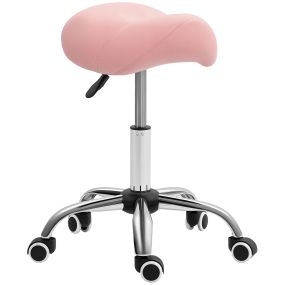 Taburete giratorio con ruedas, altura ajustable, asiento acolchado, rosa, 120 kg, 52x53x49-61 cm