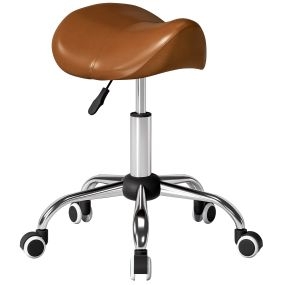 Taburete giratorio con ruedas, altura ajustable, asiento acolchado, 120 kg, 52x53x49-61 cm, marrón