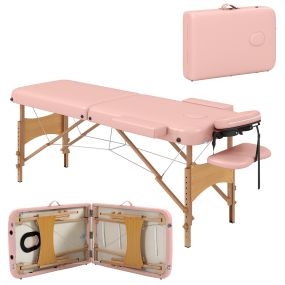Camilla de masaje plegable 210x81 cm estética profesional rosa con reposacabezas y bolsa de transporte