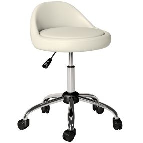 Taburete giratorio con ruedas ajustable de cuero sintético blanco Ø50x63-83 cm 120 kg
