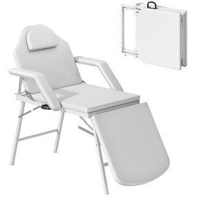 Camilla de masaje plegable portátil de 3 zonas con respaldo y soporte para piernas 182x82 cm blanca