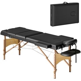 Camilla de masaje plegable portátil de madera 3 zonas altura ajustable 215x60x64-89 cm negro
