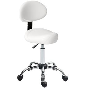 Taburete giratorio con ruedas y respaldo extraíble, altura regulable 83-98 cm, blanco