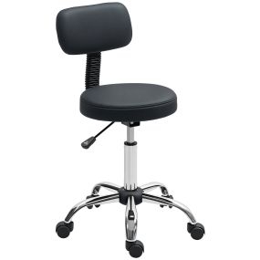 Taburete giratorio con ruedas, respaldo desmontable, altura regulable, cuero sintético, negro