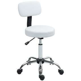 Taburete giratorio con ruedas, respaldo desmontable, altura regulable, cuero sintético, blanco
