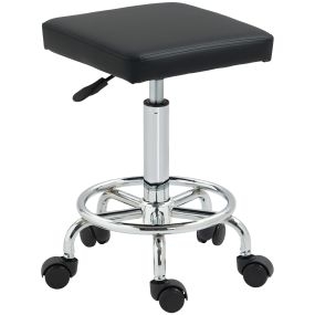 Taburete giratorio con ruedas altura regulable 50-66 cm asiento tapizado negro