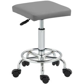 Taburete giratorio con ruedas altura regulable 50-66 cm asiento tapizado en cuero sintético gris