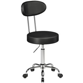 Taburete giratorio con respaldo, altura regulable, cuero sintético, negro