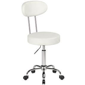 Taburete giratorio con respaldo, altura regulable, tapizado en cuero sintético, blanco