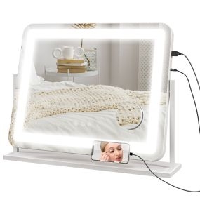 Espejo de maquillaje con luz giratorio 58x46 cm 3 modos táctil USB blanco