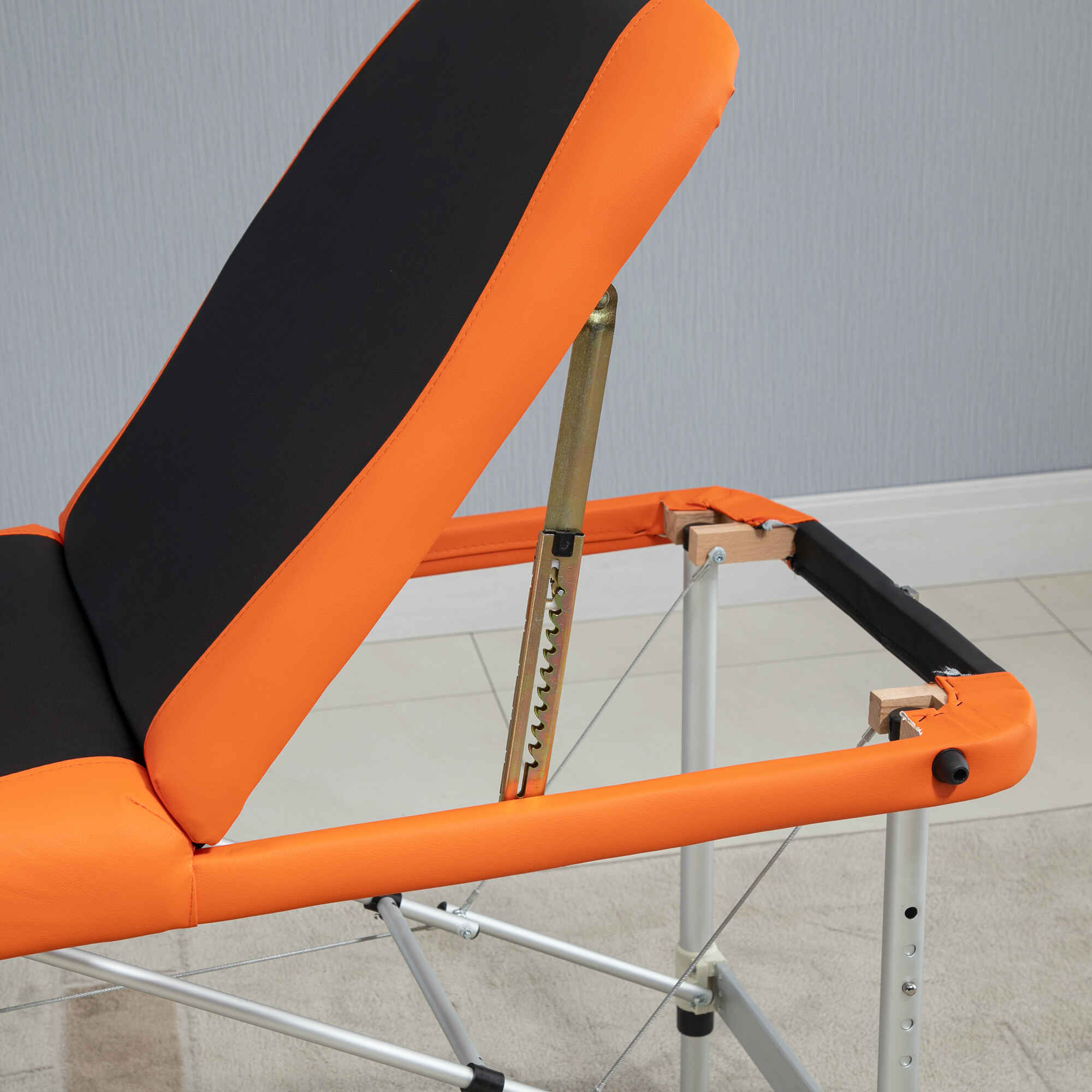 Camilla de masaje plegable de aluminio, altura ajustable, 3 zonas, negro y naranja