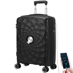 Maleta de Cabina 18", Ligera, con Puerto USB, Cerradura TSA, Maleta Rígida de Viaje con 4 Ruedas Dobles Giratorias, Asa Telescópica y Acabado Antirrayas, Negro
