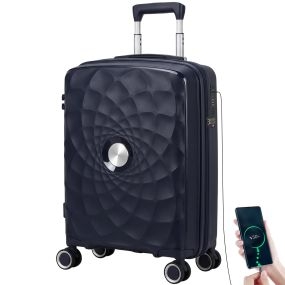 Maleta de Cabina 18", Ligera, con Puerto USB, Cerradura TSA, Maleta Rígida de Viaje con 4 Ruedas Dobles Giratorias, Asa Telescópica y Acabado Antirrayas, Azul