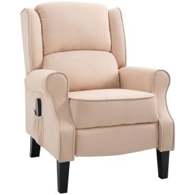 Sillón relax reclinable con mando a distancia, 2 zonas de masaje, tejido de ante, crema, 78x83x101 cm