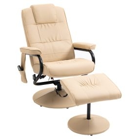 Sillón relax reclinable giratorio con reposapiés y masaje eléctrico beige