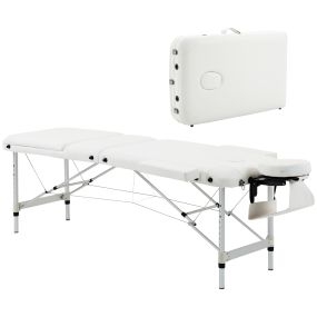 Camilla de masaje plegable de aluminio, altura ajustable, 3 zonas, blanca