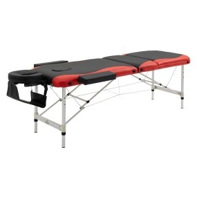 Camilla de masaje plegable de aluminio, altura ajustable, 3 zonas, negro y rojo