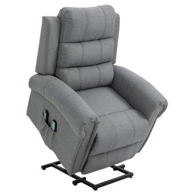 Sillón relax reclinable eléctrico elevador con masaje vibratorio y calor, tapizado en lino gris