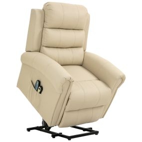 Sillón relax reclinable eléctrico elevador con masaje vibratorio y calor, tapizado en PU crema
