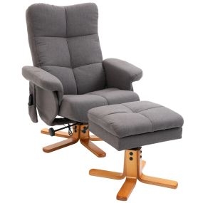 Sillón Relax Reclinable con Reposapiés Sillón de Masaje Eléctrico con 10 Puntos de Masaje Función Reclinable Giratorio 360° Mando a Distancia Bolsillo Lateral para Salón Oficina Gris Oscuro