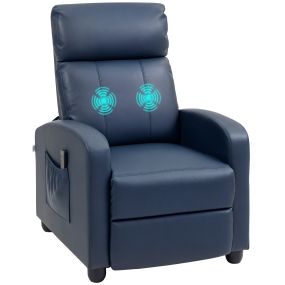 Sillón de Masaje, Sillón Relax Reclinable con Mando a Distancia, 2 Zonas de Masaje, 8 Programas, 5 Niveles de Intensidad, Bolsillo Lateral y Temporizador Tapizado en PU 68x88x98 cm Azul Oscuro