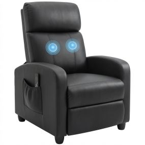 Sillón de Masaje, Sillón Relax Reclinable con Mando a Distancia, 2 Zonas de Masaje, 8 Programas, 5 Niveles de Intensidad, Bolsillo Lateral y Temporizador Tapizado en PU 68x88x98 cm Negro