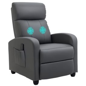 Sillón de Masaje Sillón Relax Reclinable con Mando a Distancia 2 Zonas de Masaje 8 Programas 5 Niveles de Intensidad 1 Bolsillo Lateral y Temporizador Tapizado en PU 68x88x98 cm Gris