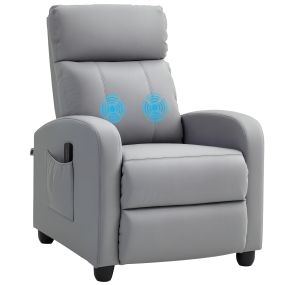 Sillón relax reclinable con mando a distancia, 2 zonas de masaje, 8 programas, PU, gris claro, 68x88x98 cm