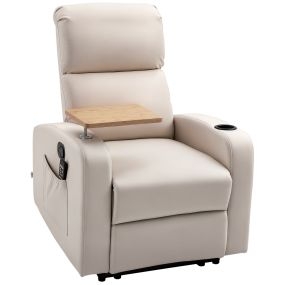 Sillón de masaje eléctrico beige con 8 puntos, 4 modos, reclinación 145°, 77x93x105 cm