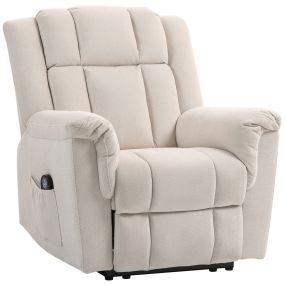 Sillón Relax Reclinable con 8 Puntos de Masaje y Calor Lumbar, Sillón de Masaje de Chenilla, Mando a Distancia, Reposapiés, Respaldo Ancho, Bolsillo Lateral, Butaca para Salón, Dormitorio Beige